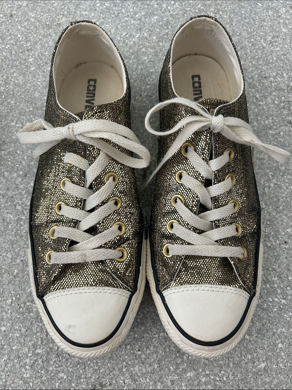 Converse Women's Low Top Metallic Gold Sneakers with White Toe